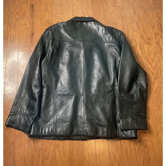 Vintage Wilson’s Leather Black Leather Button Up Blazer Jacket Men’s XL - Picture 2 of 5